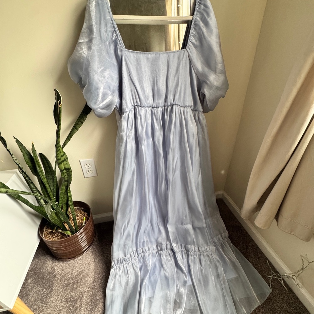Elegant Light Blue Puff Sleeve Dress